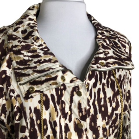 Just B Zip/Snap Drawstring Collar Animal Print Wide Sleeve Jacket Size L - Picture 3 of 12